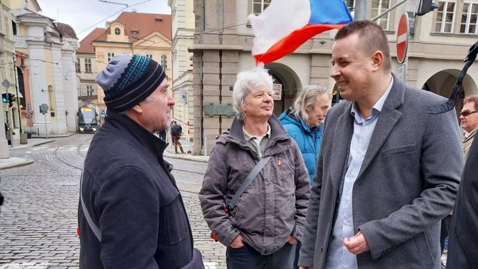 Jindřich Rajchl na zemědělském protestu v Praze (19.2.2024)
