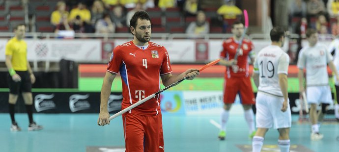 Jiří Curney v průběhu duelu o bronz na MS proti Švýcarsku