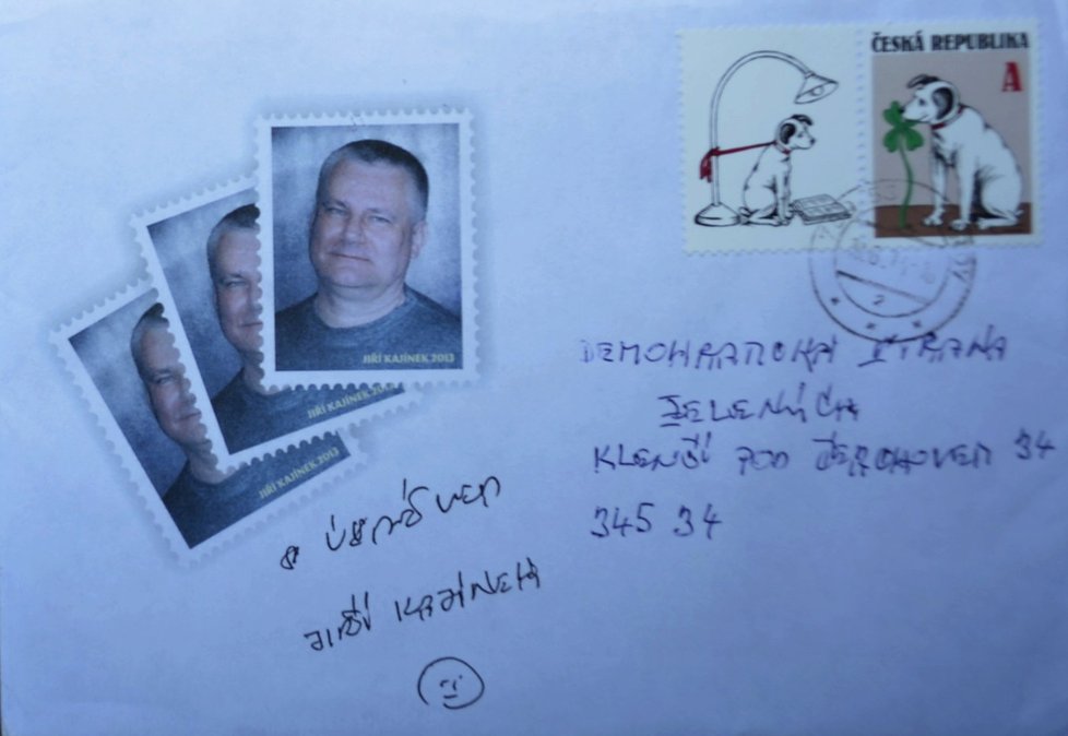 Dopis od Kajínka s jeho známkou.