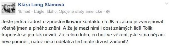 Toto Slámová na Facebook napsala.