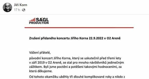 Jiří Korn zklamal fanoušky, ruší koncerty