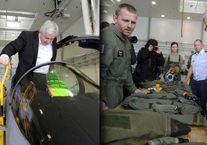 Premiér Rusnok si na letecké základě v Čáslavi prohlížel armádní výstroj a vyzkoušel si, jaké je to být pilotem
