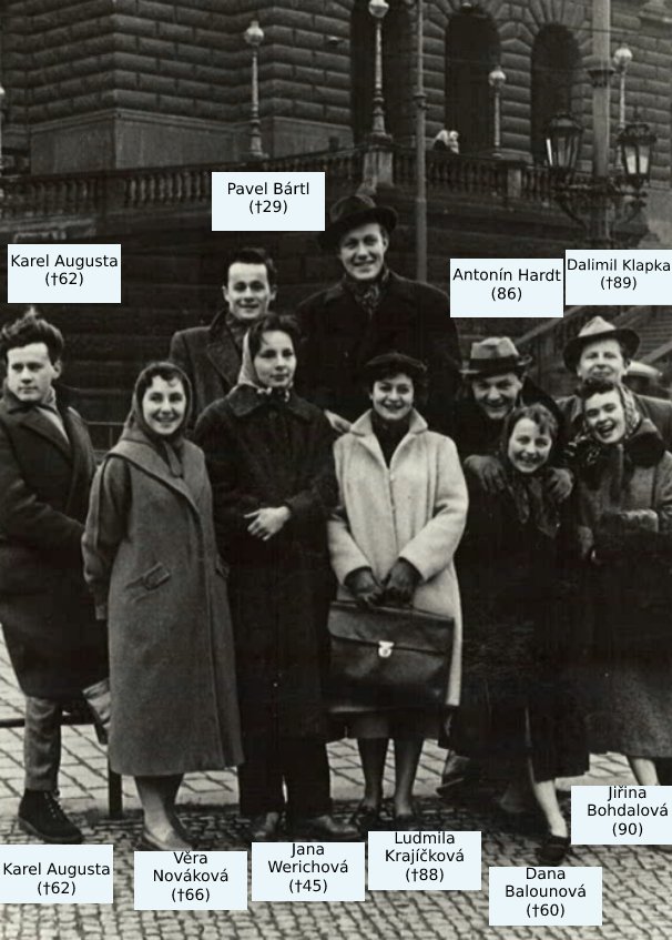 Slavní spolužáci Dalimila Klapky v třetím ročníku DAMU v roce 1956.