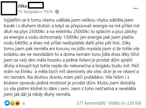 Jitka se později na facebookové skupině snažila obhájit. Později se ale přišlo na to, že i tyto informace nejsou pravdivé