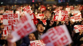 V Soulu vyšly do ulic desetitisíce lidí. Požadovaly demisi prezidentky.
