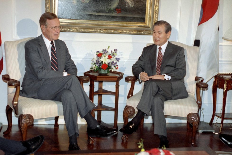 Prezidenti George H. W. Bush a Ro Tche-u, září 1991.