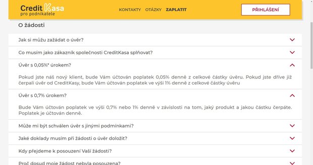 CreditKasa poskytuje nevýhodné úvěry s&nbsp;úroky od 0,05 % až po 1 % denně.