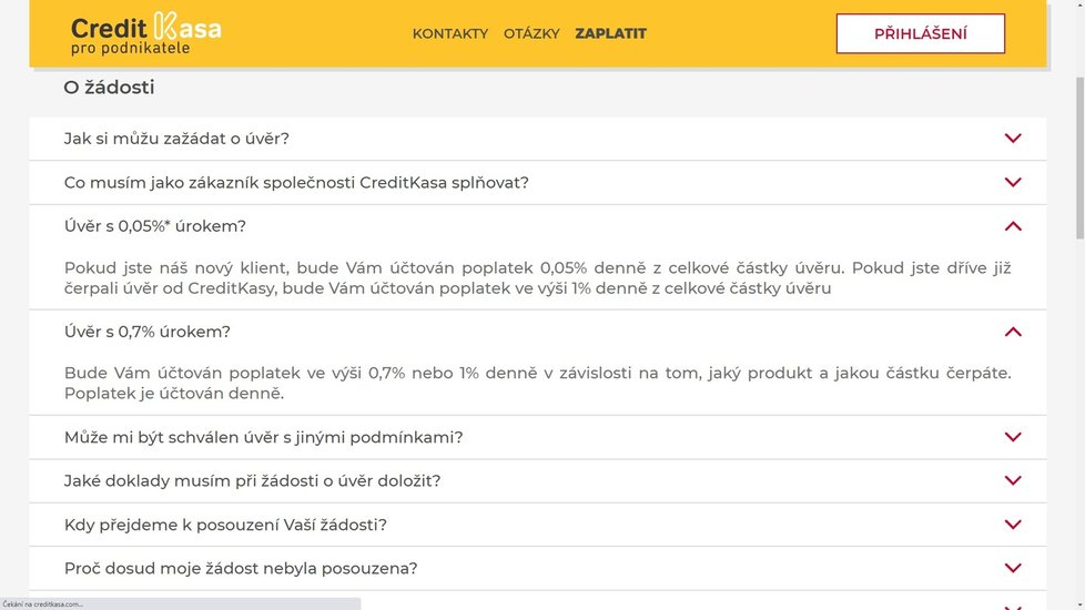 CreditKasa poskytuje nevýhodné úvěry s&nbsp;úroky od 0,05 % až po 1 % denně.
