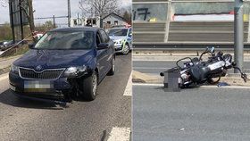 Nehoda na Jižní spojce: Motorkář se srazil s osobák, řidič auta od nehody ujel. Policie ho vypátrali, nadýchal přes promile.