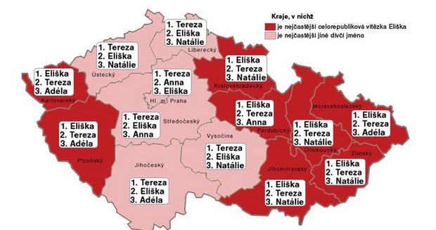 Oblíbenost dívčích jmen v republice