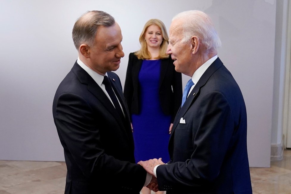 Jednání skupiny B9: Polský prezident Andrzej Duda a americký prezident Joe Biden (22.2.2023)