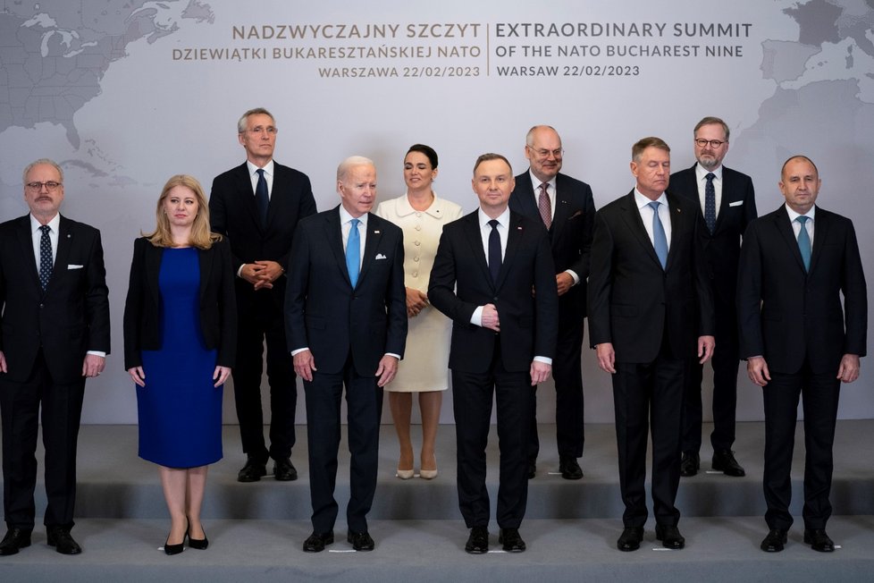 Jednání skupiny B9 za účasti amerického prezidenta Joea Bidena a českého premiéra Petra Fialy (ODS) (22.2.2023)