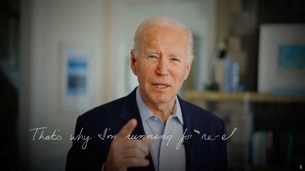 Biden v klipu oficiálně potvrdil, že bude opět kandidovat (25. 4. 2023).