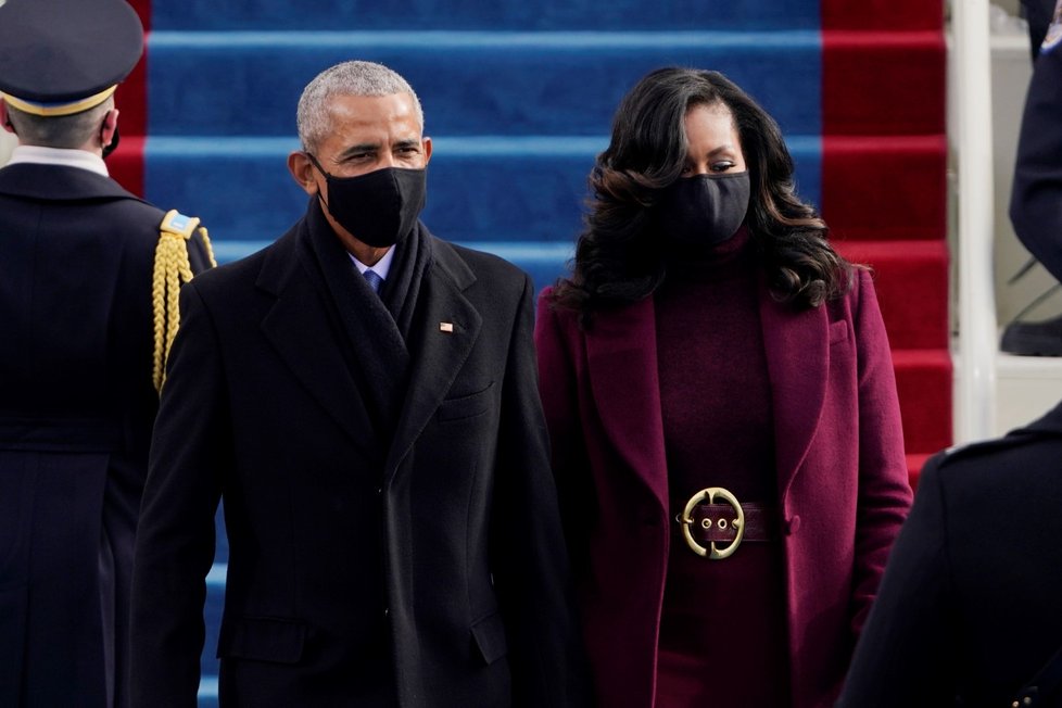 Bývalý prezident USA Barack Obama a jeho žena Michelle Obamová na inauguraci 46. prezidenta USA Joe Bidena (20. 1. 2021)