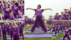 Čína drží nový rekord v počtu těhotných cvičitelek na jedné lekci. Jógu si dalo 505 buducích matek