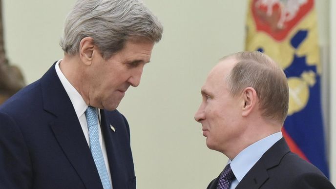 John Kerry a Vladimir Putin