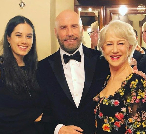 John Travolta na předávání hudebních cen Bravo v Moskvě. Na snímku s herečkou Helen Mirren