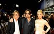 Bruce Robinson, Johnny Depp a Amber Heard na premiéře Rumového deníku