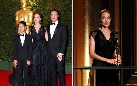 Angelina Jolie, Brad Pitt a syn Maddox na Oscarech.