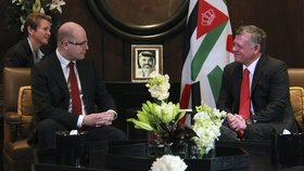Premiér Bohuslav Sobotka při setkání s jordánským králem Abdalláhem II.