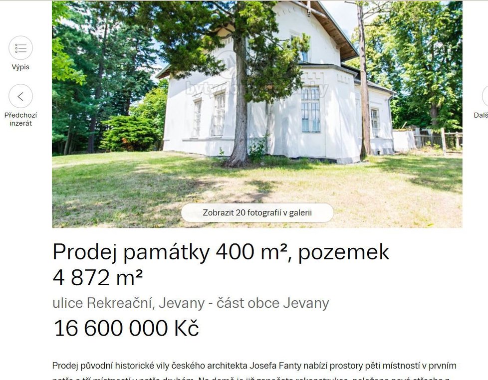 Za dům by majitel chtěl 16,6 milionu korun.