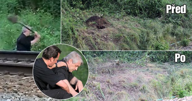 Josef Rychtář včera vykopal díru pro Ivetin kříž. Dnes mu jí hasiči znovu zahrabali.