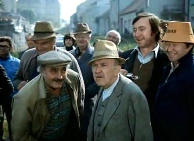 Josef Somr, František Filipovský, Jiří Lábus a Václav Sloup si natáčení užívali.