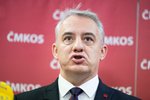 Předseda odborářů Josef Středula na tiskové konferenci k důchodům (17.2.2022)