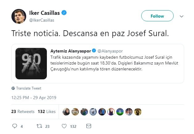 Iker Casillas byl zasažen zprávou o nehodě Josefa Šurala