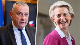 Předsedkyně Evropské komise Ursula von der Leyenová a budoucí český eurokomisař Jozef Síkela (za STAN).