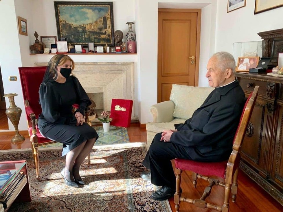 Kardinál Jozef Tomko při setkání s Prezidentkou Zuzanou Čaputovou