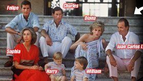 Juan Carlos a Diana k sobě měli velmi blízko, jak ukazuje fotografie ze společné rodinné dovolené ze srpna 1986