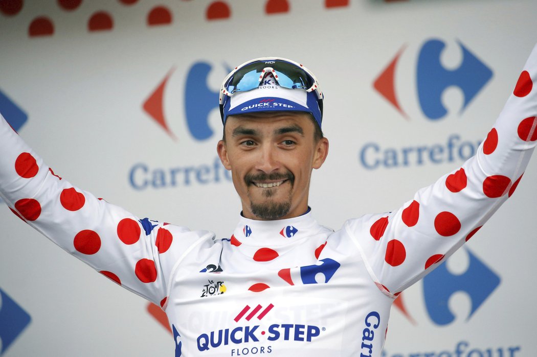 Julian Alaphilippe na letošní Tour de France vyhrál dvě horské etapy a drží puntíkatý dres pro Krále hor.