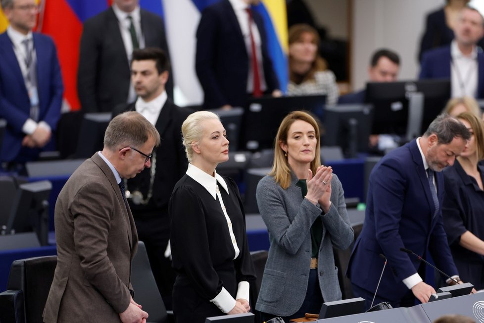 Vdova Julija Navalná během projevu v europarlamentu ve Štrasburku (28.2.2024)