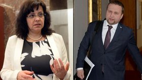 Ministryně práce a sociálních věcí Michaela Marksová (ČSSD) a šéf resortu zemědělství Marian Jurečka (KDU-ČSL)