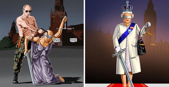 Hořké satirické kresby ukazují, jak vidí spravedlnost jednotlivé země