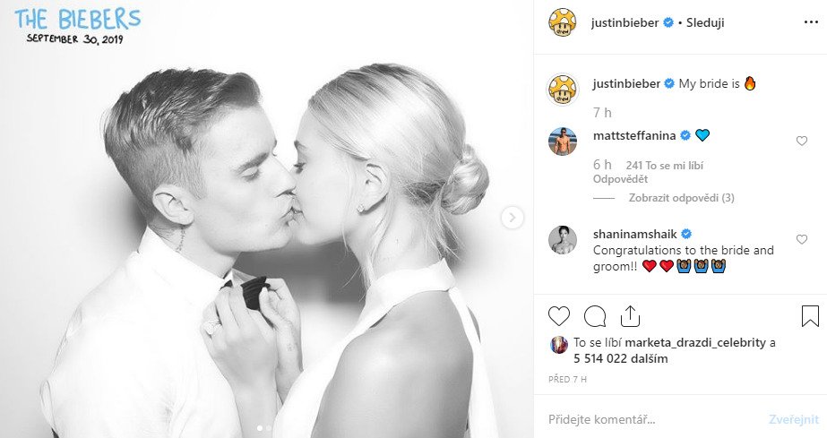 Justin Bieber se podruhé oženil s Hailey Baldwin.