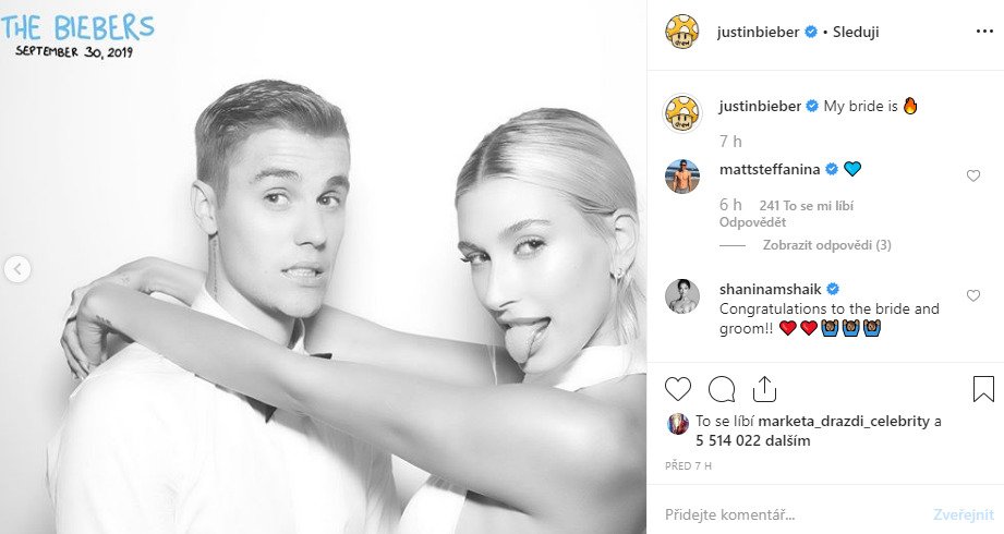 Justin Bieber se podruhé oženil s Hailey Baldwin.