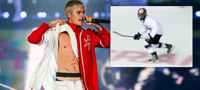 Justin Bieber válel při hokejovém utkání