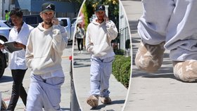 Někdo by v takovém outfitu nešel ani s košem, Justin Bieber si to štráduje rovnou centrem Los Angeles.