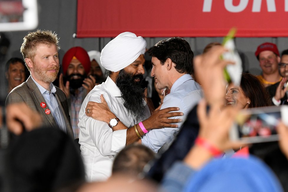 Kanadský premiér Justin Trudeau na předvolebním mítinku