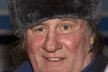 Actor Gerard Depardieu wears a traditional Russian hat, also known as a Ushanka hat, during a welcoming ceremony at the airport in Grozny February 24, 2013. Depardieu arrived in the capital of the Chechen Republic on Sunday and met with Chechen President Ramzan Kadyrov. Picture taken February 24, 2013. REUTERS/Rasul Yarichev (RUSSIA - Tags: ENTERTAINMENT POLITICS HEADSHOT TPX IMAGES OF THE DAY)