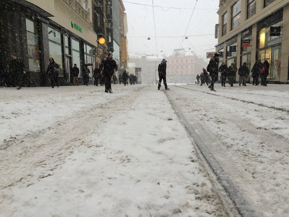 Ledovka se v Brně ve čtvrtek nekonala, přišla obleva. Chodcům spíš vadily hordy sněhu v ulicích a na chodnících.