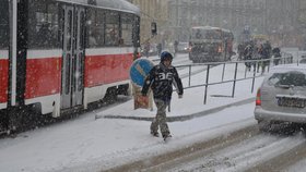Brno zasypal v úterý 31. ledna 2017 sníh. Lidé, kteří museli cestovat, nechávali auta doma a hledali útočiště v tramvajích.