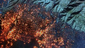 Satelitní snímky požárů v Kalifornii: Požár pohltil celé čtvrti Los Angeles.