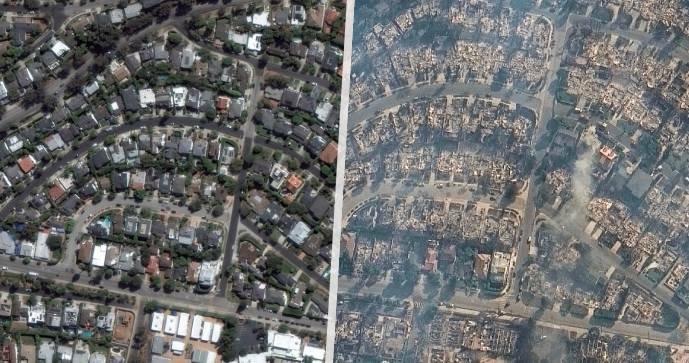 Satelitní snímky požárů v Kalifornii: Požár pohltil celé čtvrti Los Angeles.