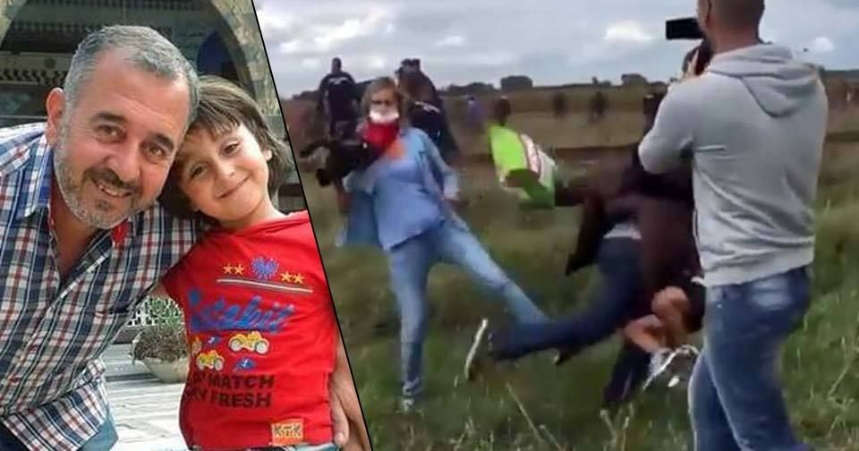 Maďarská kameramanka podkopla nohy uprchlíkovi s dítětem v náručí. Šlo o syrského trenéra fotbalistů.
