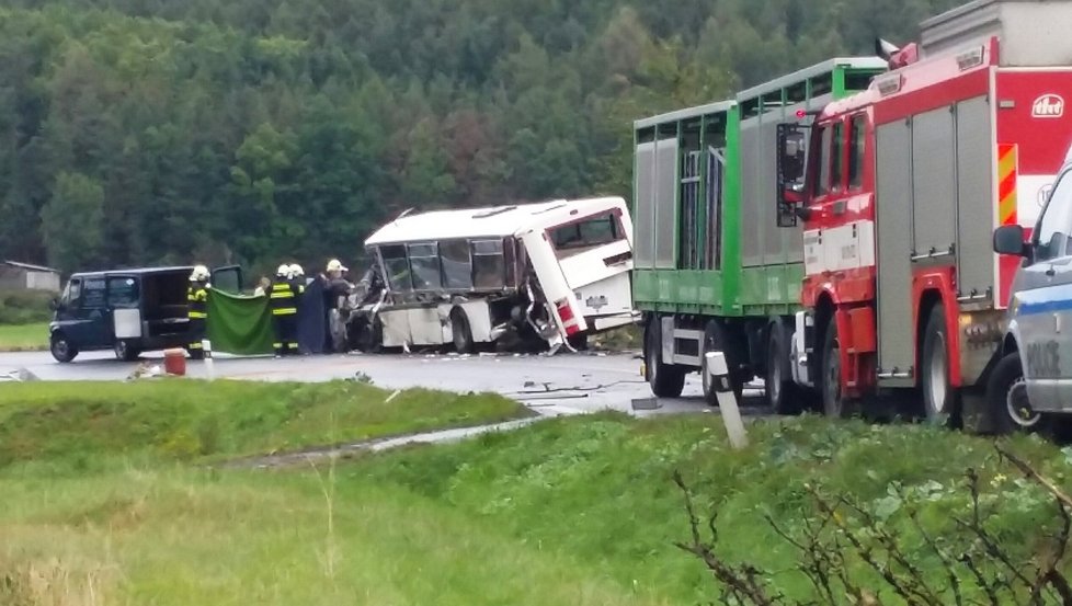 Řidič prázdného autobusu zemřel po střetu s kamionem u Domažlic