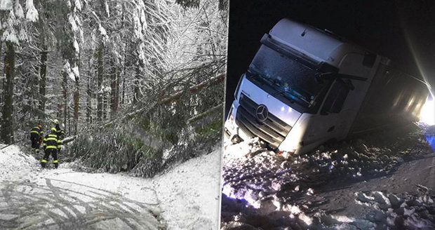 Krkonoše hlásí nejvyšší lavinové nebezpečí. Sníh ohrožuje i řidiče, u Teplé boural kamion