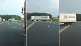 Kamioňák se otáčel přes čtyři pruhy! Vše zachytila kamera v autě.